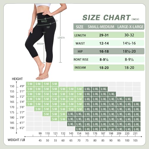 iaoja Capri Leggings for Women with Pockets - High Waisted Tummy Control No See Through Workout Soft Yoga Pants Black