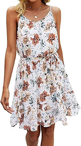 PRETTYGARDEN Short Summer Dresses for Women 2024 Casual Spaghetti Strap Mini Dress Sexy Sleeveless Boho Beach Sundress(Apricot,Small)