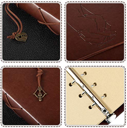 ThxMadam Vintage Notebook A5 Leather Cover Writing Notebook Loose Leaf Travel Journal Diary Refillable Sketchbook with 200 Kraft Pages/100 Sheets and 1 PVC Zipper Pocket Gift for Man Woman Student