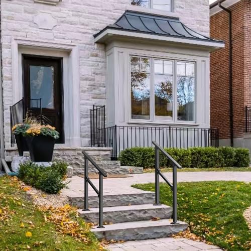 Wrought Iron Handrails for Outdoor Steps - Exterior Hand Rails for Concrete Steps Outside Metal Stair Railing Porch 2 Step