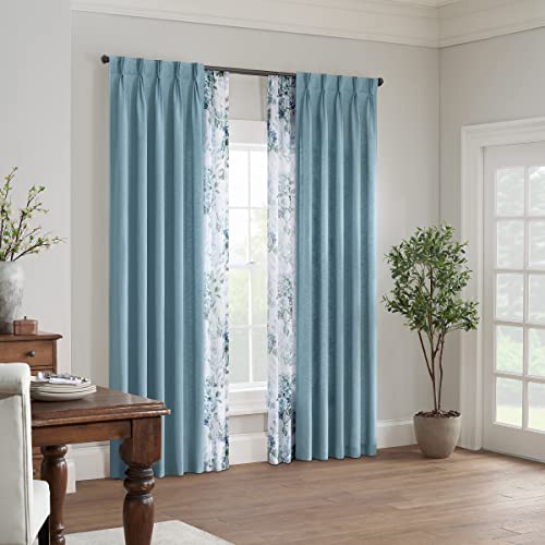 Waverly Serendipity 5 Pinch Pleat Light Filtering Rod Pocket Window Curtain for Living Room (1 Panel), 25 in x 63 in, Blue