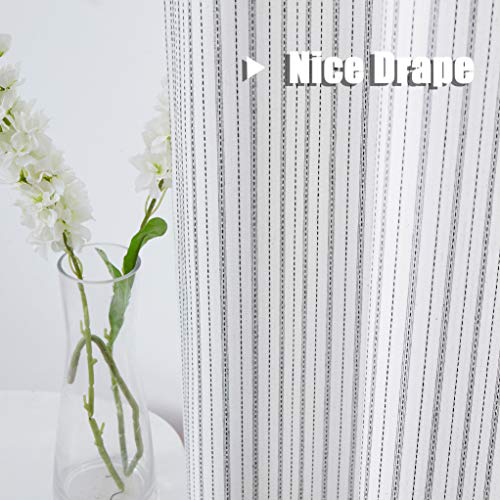 SXZJTEX Striped Cafe Kitchen Curtain Tiers Rustic Sheer Pinstripe Small Window Drapes Rod Pocket for Bathroom & Kitchen, Patio, Laudry 27 x 24, White/Black