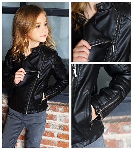 LJYH Girls Faux Leather Quilted Motorcycle Jackets Kids Spring Biker Coats Black 3/4yrs