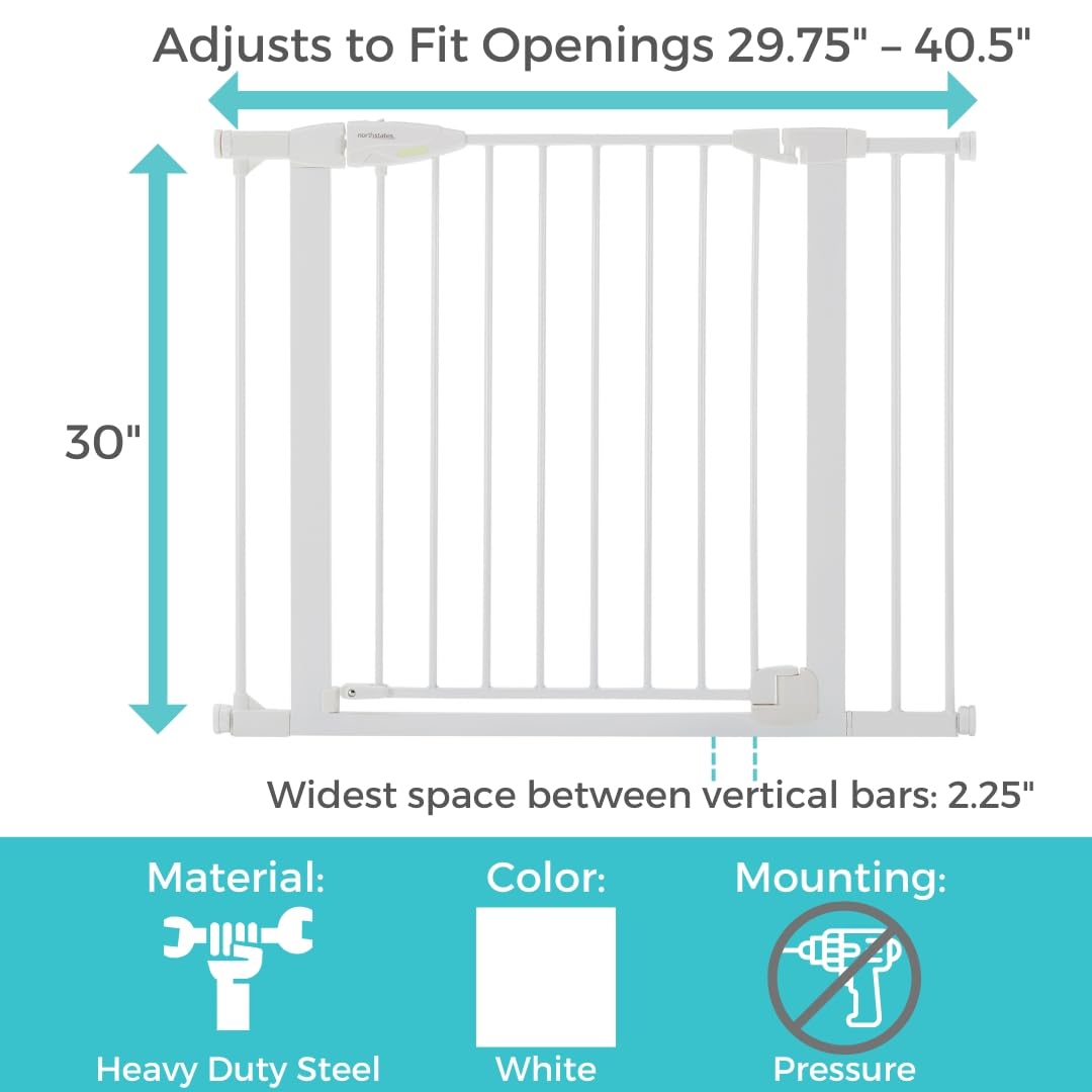 Toddleroo by North States Tall Bright Choice Auto-Close Baby Gate with Door. Pressure Mounted Baby Gate for Doorways, Child Gate Fits Openings 29.75” to 40.5” Wide. (36" Tall, White)