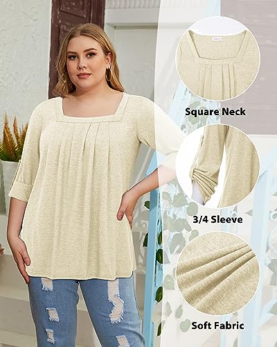 Siddhe Womens Clothes Plus Size 3/4 Sleeve Tops for Women Plus Size Tunic Tops to Wear with Leggings Work Blouses for Women Square Neck Work Shirts Navy Blue XL