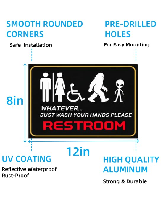 Carastora All-Gender Bathroom Wall Sign – Funny Wash Hands Reminder, Alien & Creature Theme Metal Sign for Home, Office or Public Restroom, 8x12 Inch