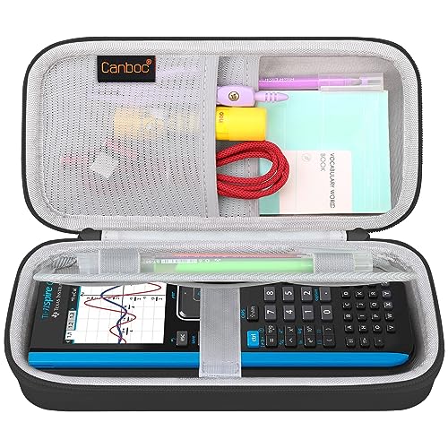 Canboc Case for Texas Instruments TI-Nspire CX II CAS/TI-Nspire CX II/TI-Nspire CX CAS Color Graphing Calculator, Mesh Bag fit Cables, Manual, Other Accessories, Black