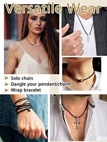 FindChic Black Braided Leather Necklace Cord with Stainless Steel Clasp for Men Women Simple Rope Chain Replacement Link for Pendant 2mm 18inch