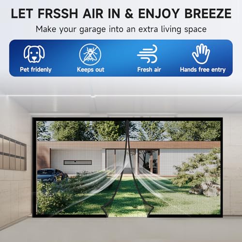 LONGEAS Garage Door Screen 2 Car 16x7ft Magnetic Closure Heavy Duty Weighted Bottom Garage Screen Door,Upgraded PET Mesh Stronger Than Fiberglass and Polyester,Hands Free,Keep Pesky Animals Out