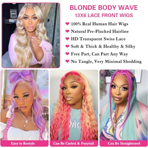 BZN 613 Lace Front Wig Human Hair 13x6 Body Wave Lace Front Blonde Wigs Human Hair for Women HD Lace Frontal Wigs Glueless 200% Density Pre Plucked With Baby Hair 24Inch