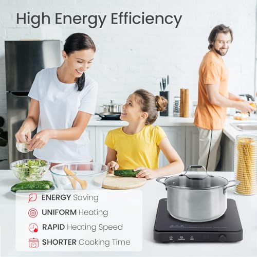 Olayks Portable Induction Cooktop, Countertop Burner Hot Plate 1500W With Sensor Touch, Electric Induction Cooker With 9-Level Adjustment, 3-Hour Timer, Auto-Shut-Off, LED Display, Auto Pot Detection