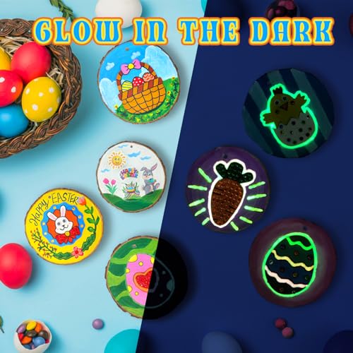 klmars Easter Wooden Painting Kit-Glow in The Dark-Easter Arts Crafts Gifts for Kids Boys Girls Ages 5-12-Wood Slices Painting Kits - Creative Easter Decorations and Tree Ornaments