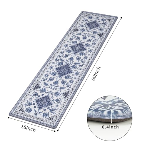 ASPMIZ Blue Boho Kitchen Runner Rug, Bohemian Geometry Kitchen Mats for Floor Cushioned Anti Fatigue, Waterproof Non-Slip Kitchen Mats and Rugs, Farmhouse Runner Rug for Hallway, Kitchen, 18 x 60 Inch