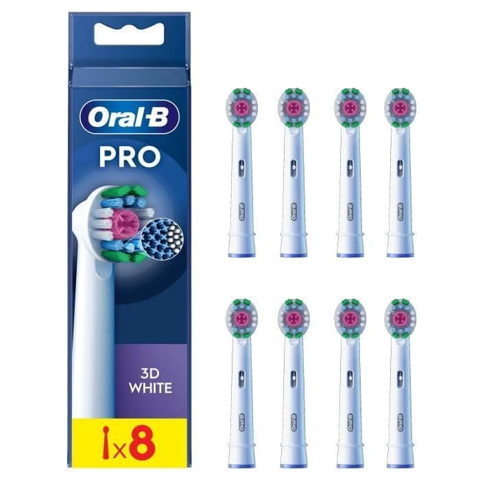 Oral-B Pro 3D White Electric Toothbrush Head, X-Shaped Bristles and Unique Polishing Cup for Teeth Whitening and to Remove Surface Stains, Pack of 4 Toothbrush Heads, White