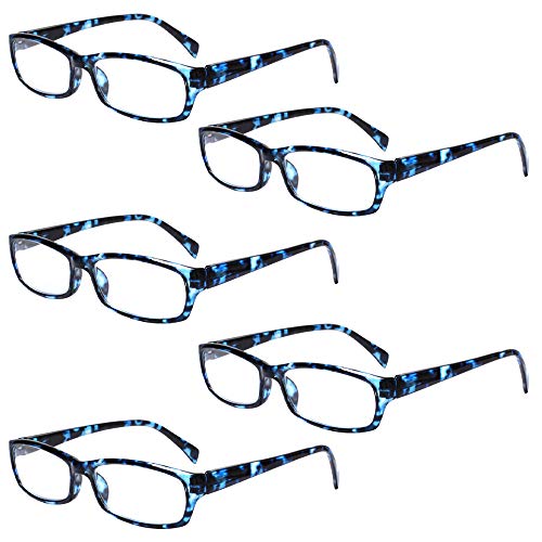 Henotin 5-Pack Reading Glasses Blue Light Blocking Anti Eyestrain Computer Reading Glasses for Women and Men Readers (5 Pack Mix Color, 4.00)