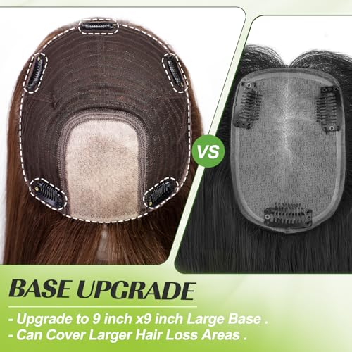 starluck 16 inch Hair Toppers for Women 9"*9" Large Base Honey Brown Real Human Hair Topper No Bangs Hair Toppers for Women with Thinning Hair Cover Grey Hair Roots Add Volume