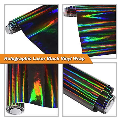 Holographic Laser Black Chrome Vinyl Sheet Car Wrap Film Self Adhesive Sticker 59.8'' x 7.8''