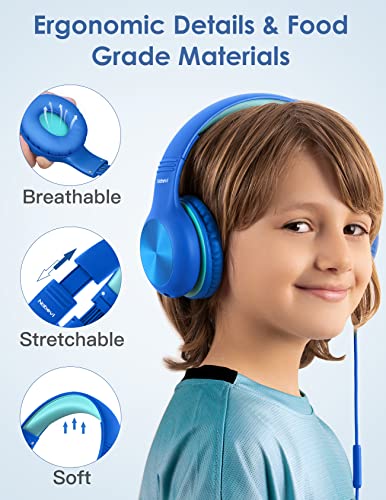 Nabevi Headphones for Kids for School, Kids Headphones with Microphone, Sharing Function, 85dB/94dB Safe Volume Limit, HD Sound, Over Ear Kids Headphones for School, On-line Study, Travel [Violet]