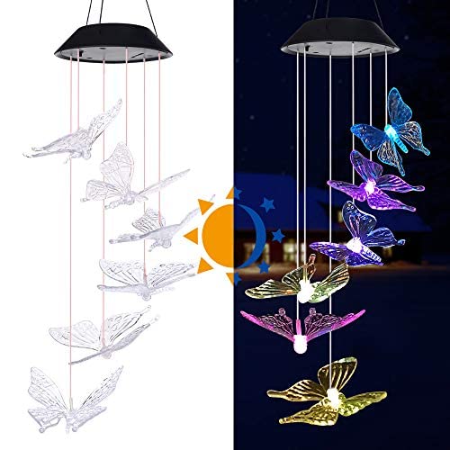 2023 Mother Butterfly Yard Decor Lights,Solar Butterfly Chimes,Gifts for mom/dad/Women/Grandma/Wife/Daughter/Sister/Aunt/Grandfather,Birthday Gifts Outdoor Gardening Gift