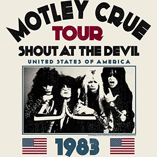 American Classics Motley Crue 80s Hair Band 1983 Shout at The Devil Tour Adult Short Sleeve T-Shirt Graphic Tee Off-White