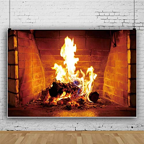 shensu 5x3ft Fireplace Photography Backdrops Autumn Winter Burning Firewoods Outdoor Woods Camping Cozy Evening Travel Barbeques Party Background Kids Adults Portrait Studio Photo Booth Props Vinyl