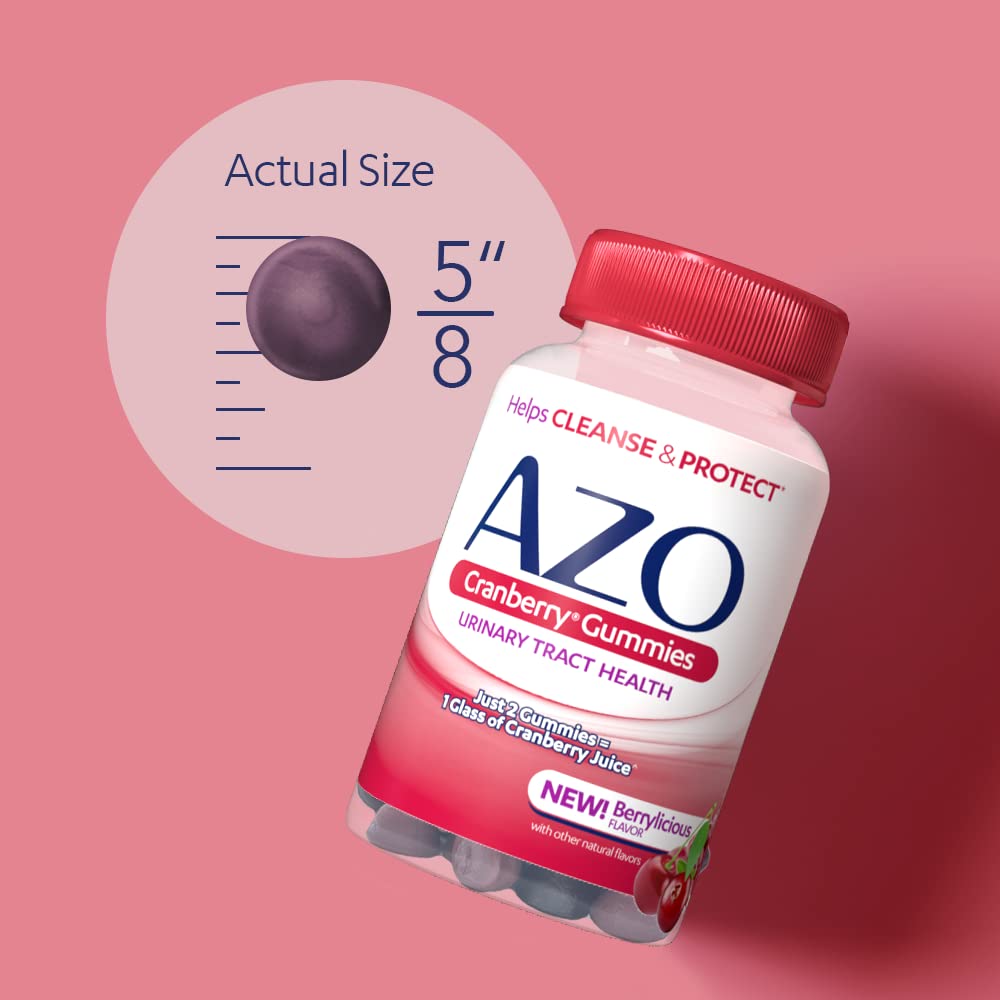 AZO Urinary Tract Health Gummies - 2 Gummies = 1 Glass Cranberry Juice, Helps Cleanse & Protect, Natural Mixed Berry Flavor, Non-GMO, 72 Gummies