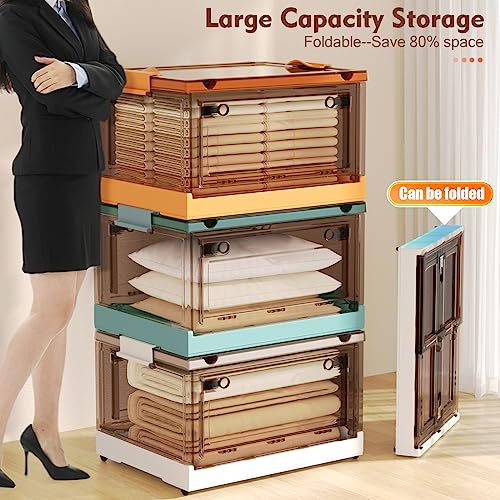 219QT Storage Bins with Lids, 3 Packs Plastic Storage Bins for Closet Organizers and Storage, Stackable Storage Bins, Closet Storage Bins with Double Door, Collapsible Storage Bins for Home, Dorm