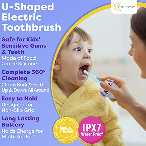 Trueocity Kids Toothbrushes U Shape, Kids Automatic Toothbrush, Toddler Toothbrush U Shaped, U Toothbrush Kids, Auto Toothbrush, Rechargeable Electric Brush Age 2+, Children's Toothbrush (Dinosaur)