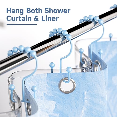 Titanker Shower Curtain Hooks Rings, Rust-Resistant Metal Double Glide Shower Hooks for Bathroom Shower Rods Curtains, Set of 12 Hooks - Space Silver