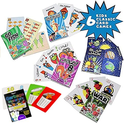 Regal Games Card Games for Kids - Go Fish, Crazy 8's, Old Maid, Slap Jack, Garbage Monster, War - Simple & Fun Classic Family Table Games - Games May Vary (6 Set)