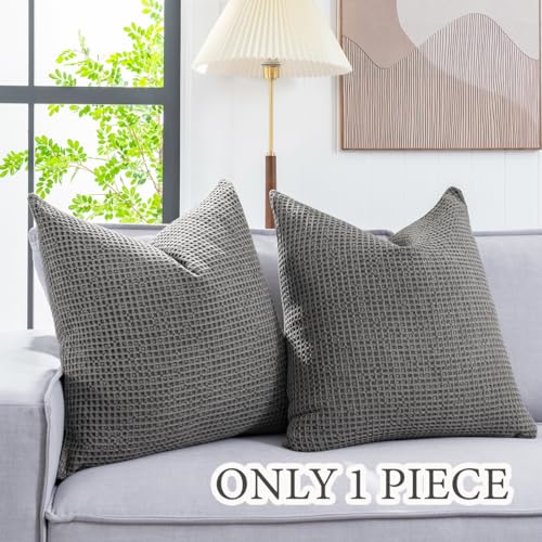 COCOPLOCEUS Pillow Cover 26x26 1 Piece Cotton Euro Sham with Hidden Zipper Wrinkle Resistant Breathable Decorative Waffle Weave Pillowcase for Couch, Sofa, Bedroom Car, Chocolate Grey