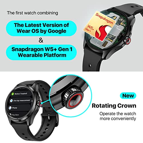 Ticwatch Pro 5 Smartwatch for Men Snapdragon W5+ Gen 1 Wear OS Smart Watch 80 Hrs Long Battery Life Health Fitness Tracking 5ATM Water Resistance GPS Compass Android Only Compatible, Obsidian