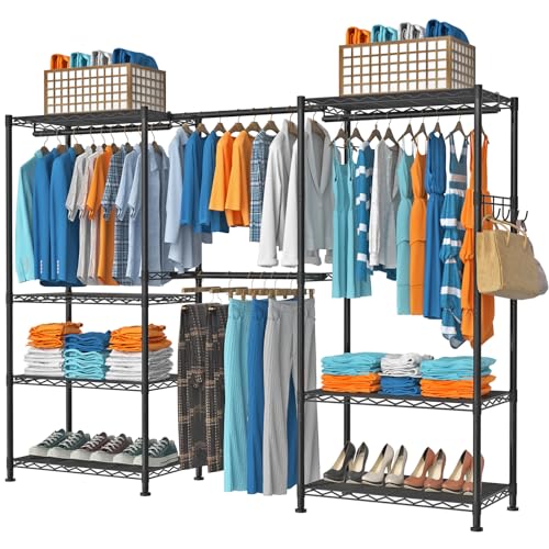 VyGrow Clothes Rack for Hanging Clothes, Adjustable Heavy Duty Clothing Rack with 4 Hang Rods & 7 Shelves, Load 800LBS, 70.47" L x 13.58" W x 76.77" H, Black