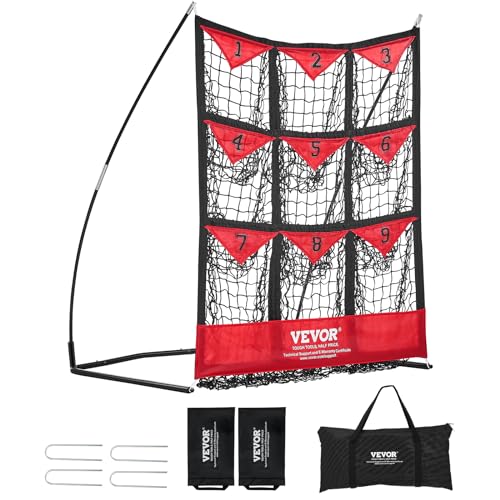 VEVOR 9 Hole Baseball Net, 36"x30" Softball Baseball Training Equipment for Hitting Pitching Practice, Portable Quick Assembly Trainer Aid with Carry Bag, Strike Zone, Ground Stakes, for Youth Adults