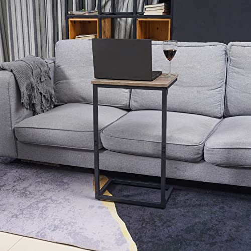 AMHANCIBLE C-Shaped End Table Set of 2, Couch Tables That Slide Under, TV Trays, Side Table for Small Space, Bedside Tables for Living Room, Bedroom, Metal Frame, Black HET02BBK