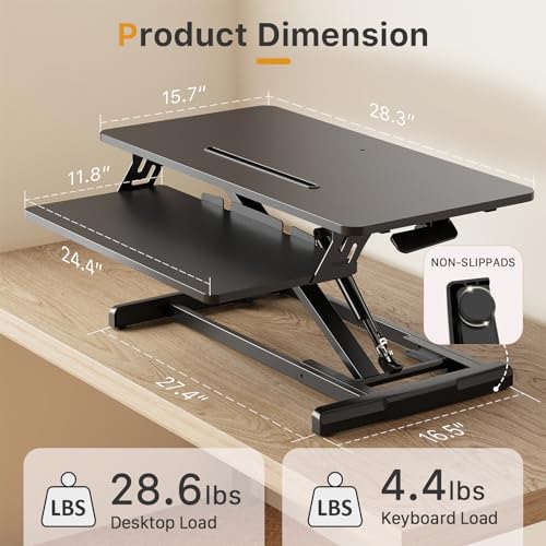 JOY worker Standing Desk Converter, 28" Height Adjustable Sit Stand Up Desk Riser with Keyboard Tray, Desktop Workstation Riser for Home Office Computer Laptop, Black