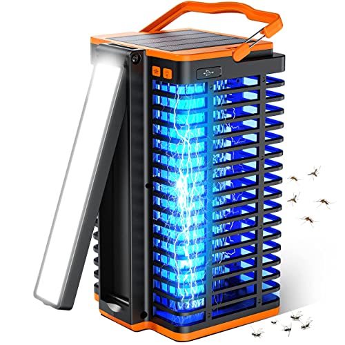 Solar Bug Zapper for Outdoor Indoor, Cordless & Rechargeable Mosquito Zapper with Reading Lamp, 4200V High Powered Mosquito Killer Insect Fly Trap 4000mAh Battery for Home, Patio, Camping