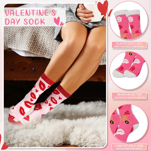 Chicpop 12 Pairs Valentines Day Socks Women Heart Socks Valentine's Day Crew Socks Bulk Novelty Holiday Cute Socks