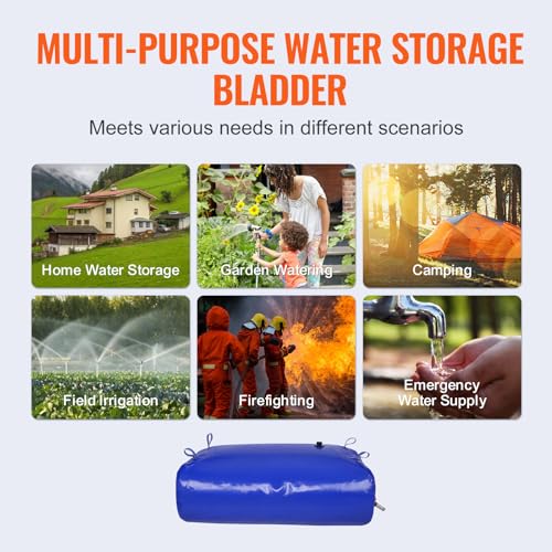 VEVOR 330L/87 Gallon Water Storage Bladder, Water Tank, 1000D Blue PVC Collapsible Water Storage Containers, Large Capacity Soft Water Bag, Water Bladder, Fire Prevention, Camping, Emergency Water Use