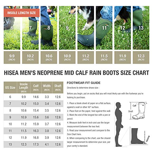 HISEA Men's Rain Boots Waterproof Rubber Boots Neoprene Insulated Mud Boots Outdoor