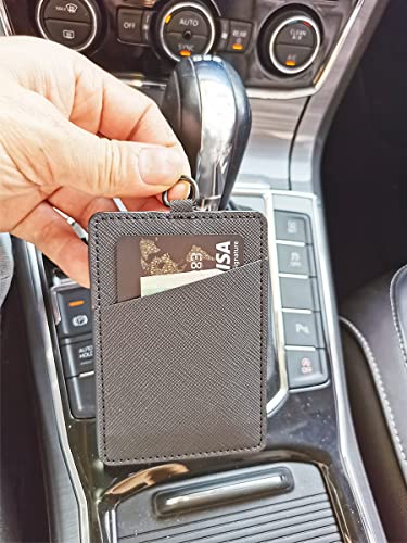 Badge Holders,Leather ID Badge Holder,Vertical Leather ID Badge Card Holder with 1 Clear ID Window & 2 Elastic Credit Card Slot and 1 Detachable Neck Lanyard for Offices ID,School ID (Black)