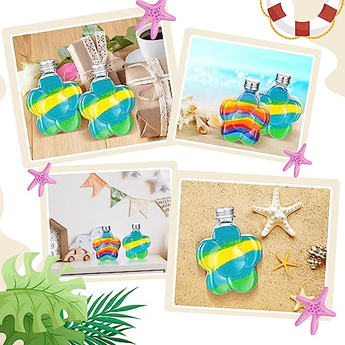 Hsei 50 Pcs Plastic Sand Art Bottles with caps and 5 Small Funnels Sand Art Containers Kits for Kids Craft DIY Art Activity Group Wedding Birthday Party Gift Party Favor, Without Sand(Flower)