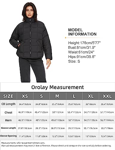 Orolay Women's Cropped Puffer Jacket Quilted Lightweight Oversized Down Coat Zip Up Spring Short Padded Outwear Khaki Small