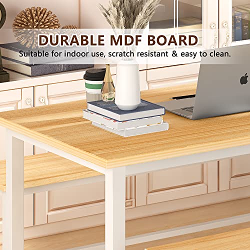Lamerge Kitchen Table Set with 2 Benches 4 Person Dining Room Table Set for Home Kitchen, Dining Room, Restaurant, Space Saving, Beige, 43.3''L x23.6''W x28.5''H (43S)