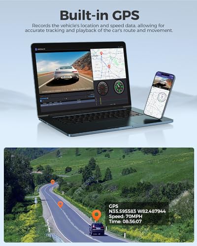 AZDOME M580 5K 5GHz WiFi Dash Cam Front and Rear, Touch Screen 4 Inch, UHD 4K+1080P Car Dash Camera with 64GB Card, Dashboard Camera Built-in GPS, WDR Night Vision, 24H 4 Modes Parking Monitor