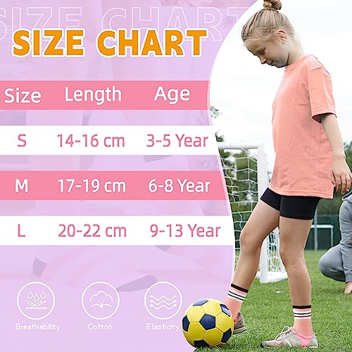 Eyean Girls Athletic Crew Socks Kids Cotton Sports Soft Breathable Casual Socks 6 Pairs (3-5 Years,Striped D)