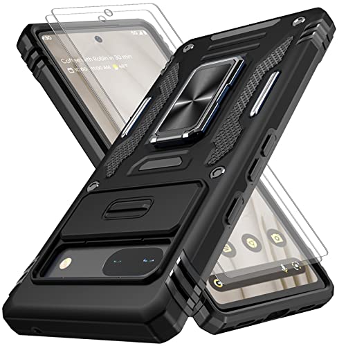 Jasmeas for Pixel 7a Case with Screen Protector [2 Pack], [Slide Camera Cover Protection] [Magnetic Rotatable Kickstand] Military Grade Shockproof Full Body Protective Cover for Google Pixel 7a 5G