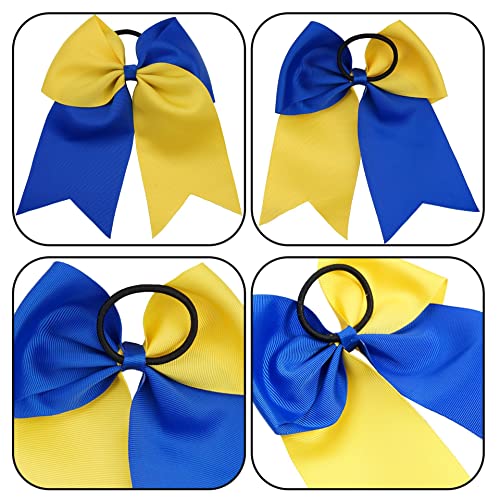 ZOONAI Women Teen Girls 7.5 Inch Cheer Bows Large Cheerleading Hair Accessories Elastic Hair Tie Ponytail Holder (Black+Blue)