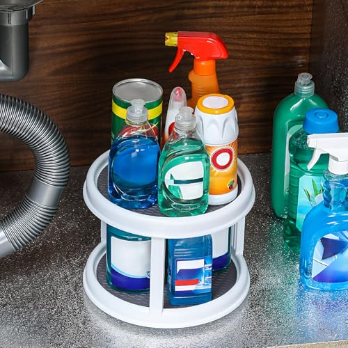 2 Tier 10" Turntable Lazy Susan Spice Organizer - Rotating Seasoning Rack for Pantry Cabinet Kitchen Countertop, Table Top Organizing - Multiuse Two Tier Rotating Organization Rack Spinner