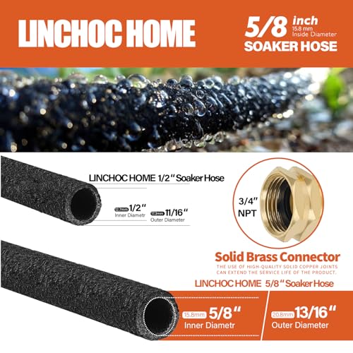 Linchoc Home Soaker Hose 5/8 Inch 15FT Solid Brass Connector for Garden Beds, Tree,Lawn and Plants